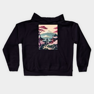 Serene Mount Fuji Sunset - Peaceful River Scenery Kids Hoodie